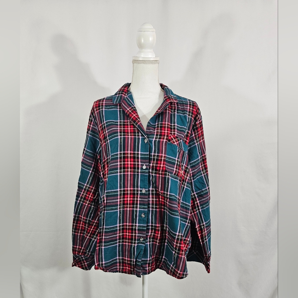 Victorias Secret Flannel Button Up Pajama Shirt Womens Size Large